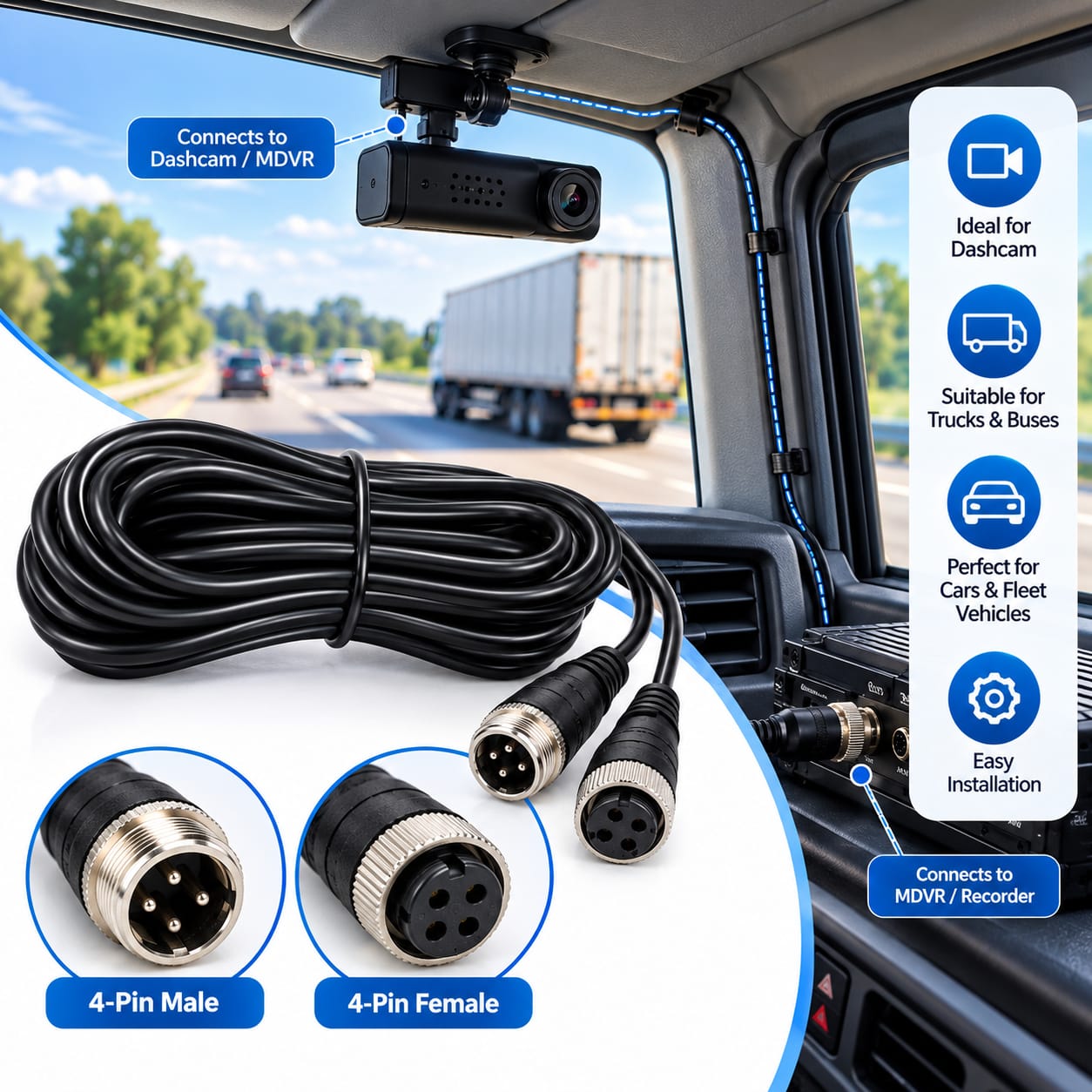 What Is a 4-Pin Aviation Cable? Uses in MDVR, Bus, Truck & Vehicle Camera Systems